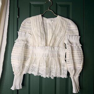 Zimmermann White Linen Silk Long Sleeved Lace Blouse US 6 EUC Beautiful Bridal